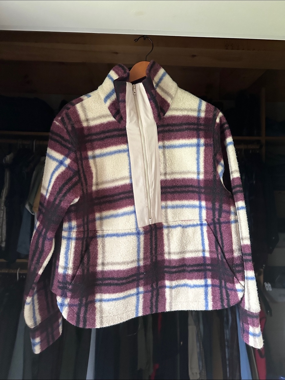 Alpine Design Cream and Plum Plaid Fleece Half-Zip Pullover